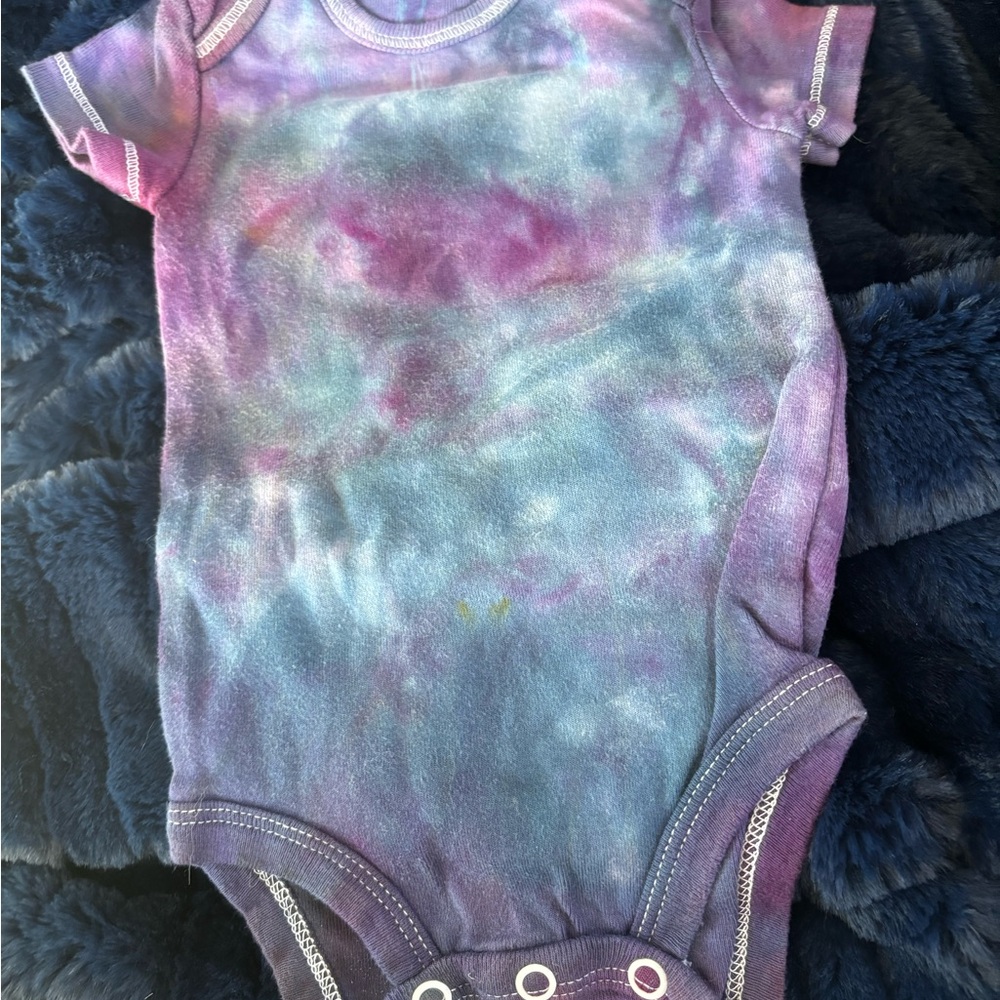 Purple and Blue Bodysuit with Whimsical Tie-Dye Pattern